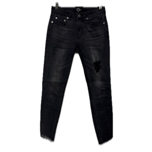RVCA Washed Black Gray Dayley Distressed Chewed Hem Skinny Jeans Size 27 - Picture 1 of 9